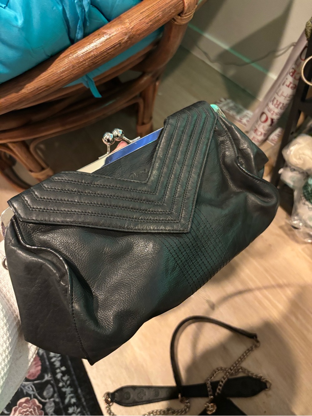 Diesel Black Leather Quilted Clutch Bag